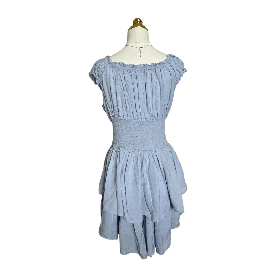 Princess Polly Light Blue Swiss Dot Smocked Tiered Ruffle Mini Dress‎ Womens 10 - Picture 3 of 7